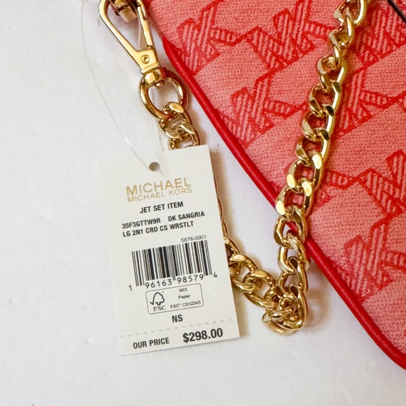 Michael Kors Jet Set Item Large 2 in 1 Card Case Wristlet Wallet MK Dark Sangria - Picture 9 of 15